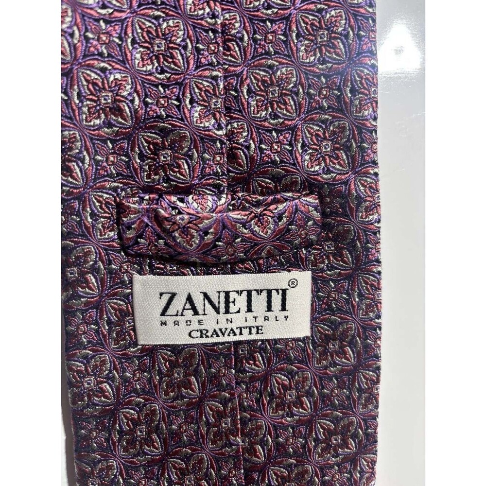 Zanetti Cravatte Made in Italy Purple & Burgundy Medallion Silk Necktie
